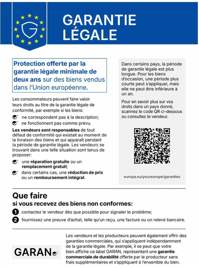 Notice harmonisée sur la garantie légale de conformité, règlement UE 2025/1960
